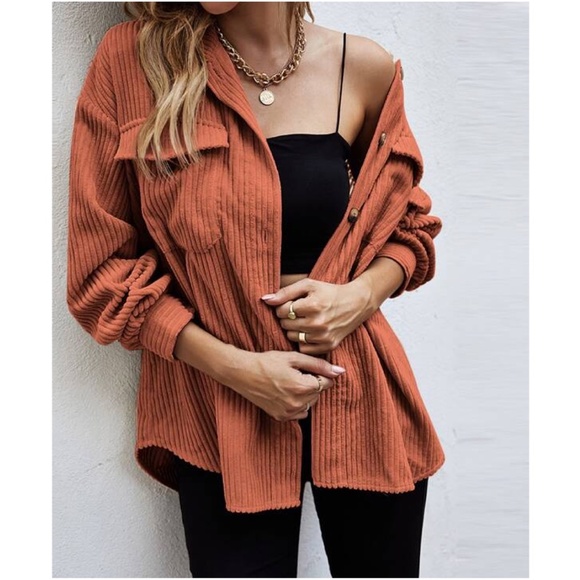 Cozy Brown Pocket Oversized Corduroy Jacket Shacket - Picture 2 of 13